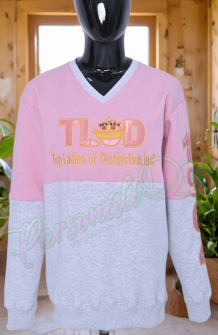 Embroidered dual color v-neck sweatshirt