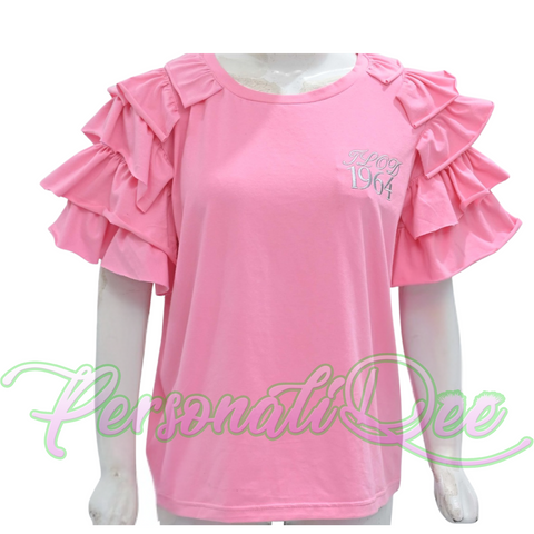 Ruffle-sleeve Embroidered Tee