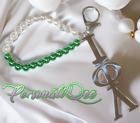 Iota Phi Lambda stainless steel/pearl handbag charm