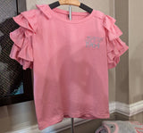 Ruffle-sleeve Embroidered Tee
