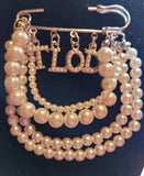 TLOD pearl letter safety pin brooch