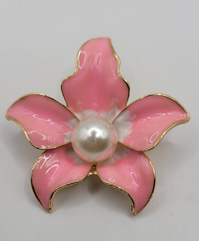 Orchid/pearl brooch