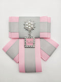 Pink/Silver jeweled ribbon brooch