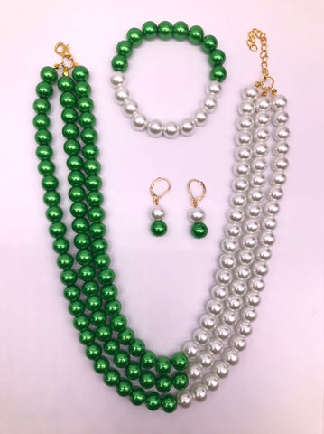Emerald Dream glass pearl set (necklace, earrings, bracelet)