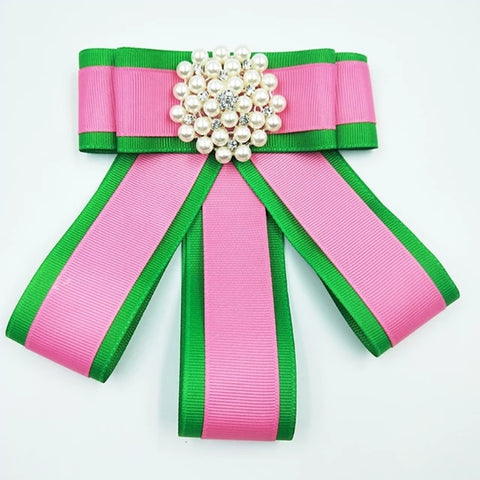 Pink/Green ribbon brooch